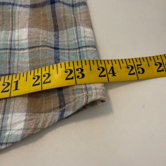 Gimmicks by BKE Blue and Tan Plaid Flannel Lace Up Long Sleeve Shirt Size L - Picture 9 of 14